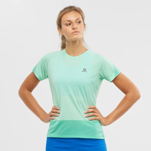 Turquoise Salomon Cross Run Short Sleeve Women's T-Shirts | IE HQ5019